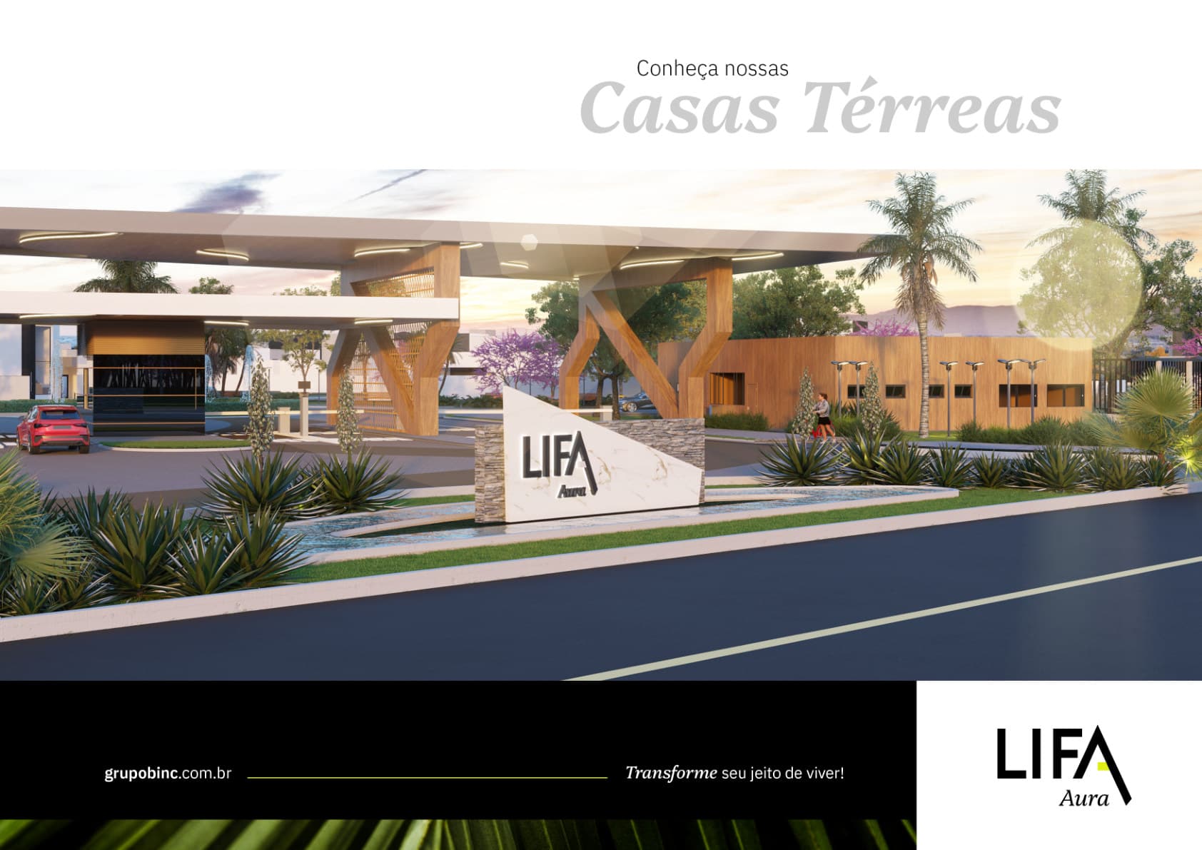 LIFA Aura — linha casas térreas — página 1 do catálogo (ilustrativo, Grupo Binc)