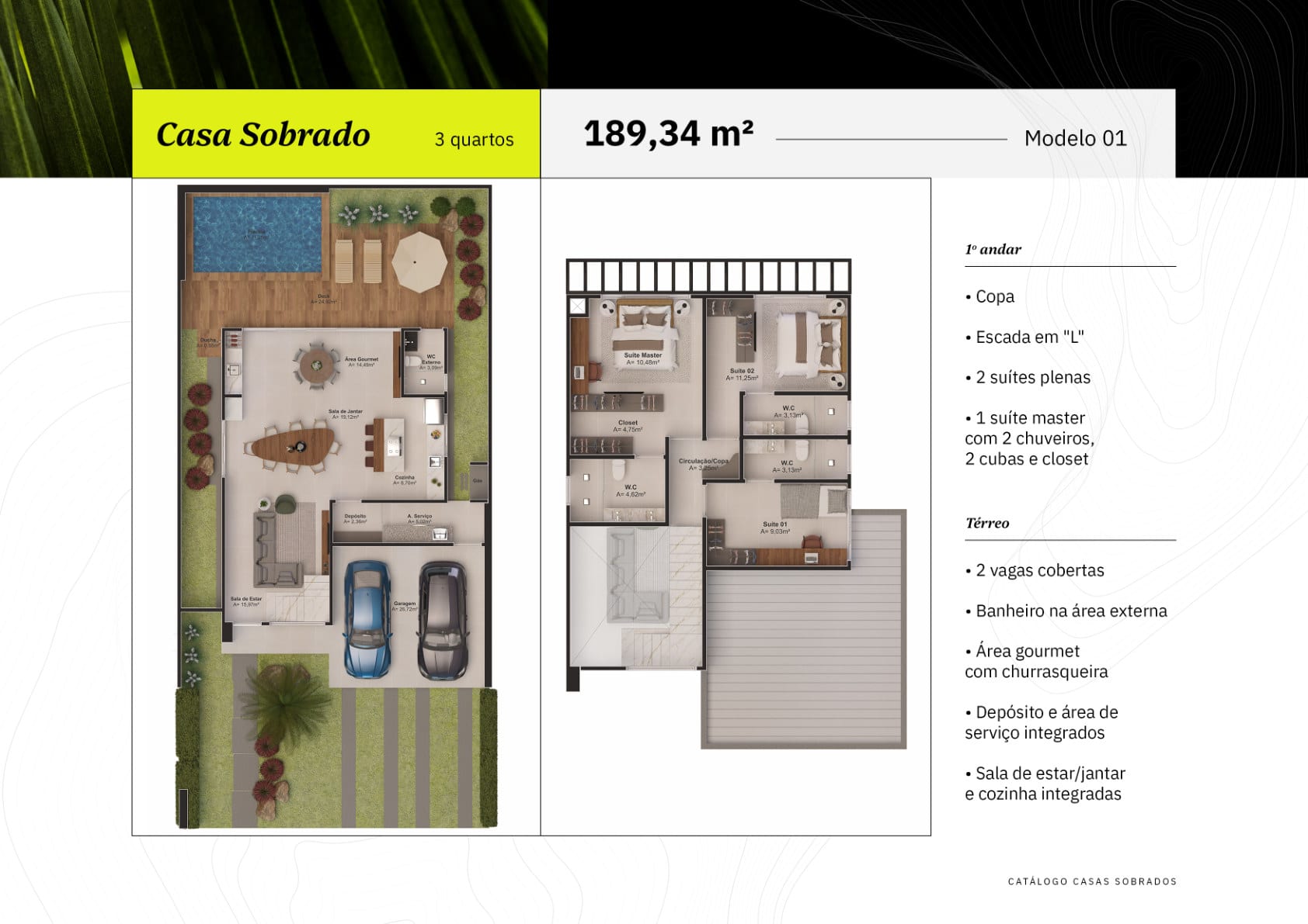LIFA Aura sobrados — planta referência modelo 01 (~189 m²) — catálogo PDF (ilustrativo, Grupo Binc)
